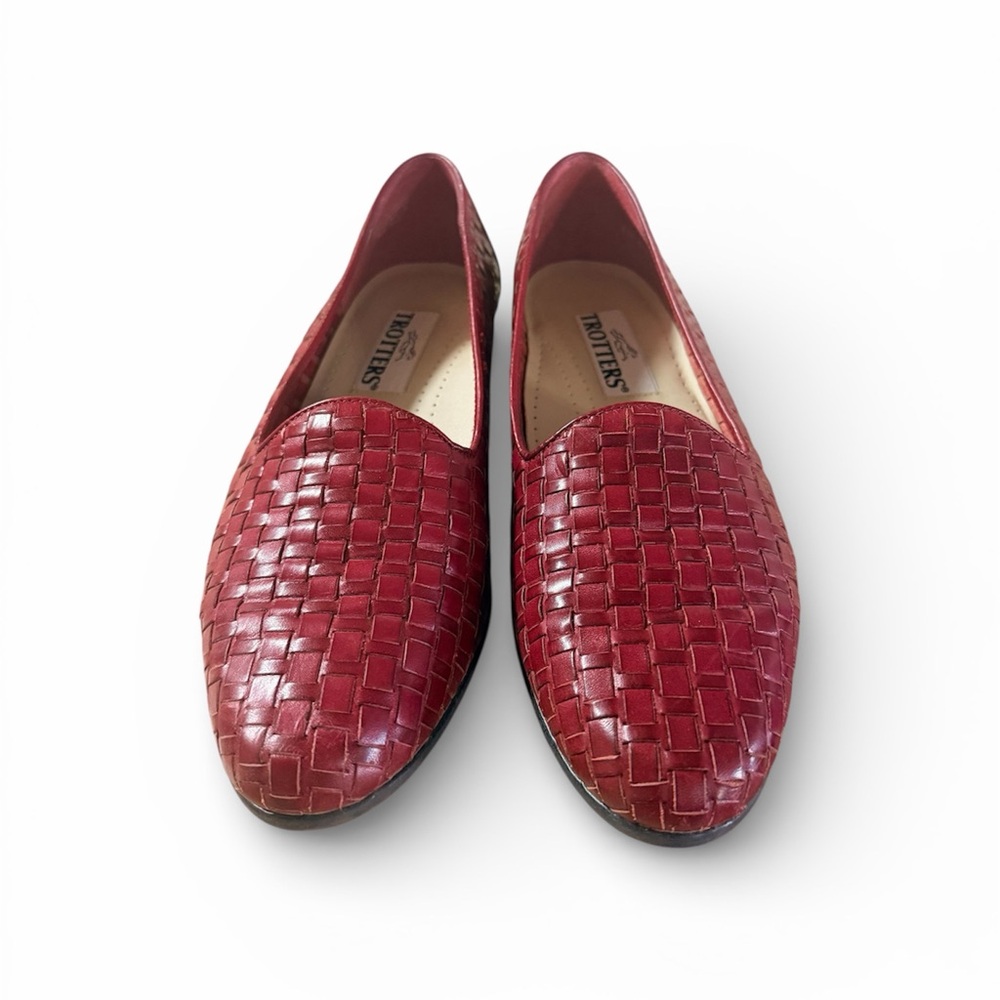 Red Woven Leather Trotters Liz Loafers - Picture 3 of 5
